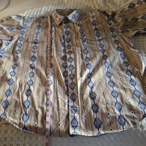 Men's Casual Diamond Pattern Shirt - Blue and Tan